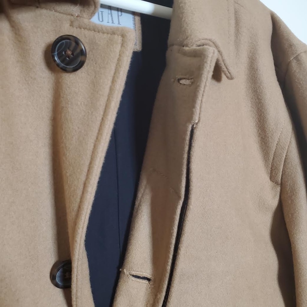 GAP Men's Mid-Length Wool Blend Tan Trench Coat - Picture 5 of 10